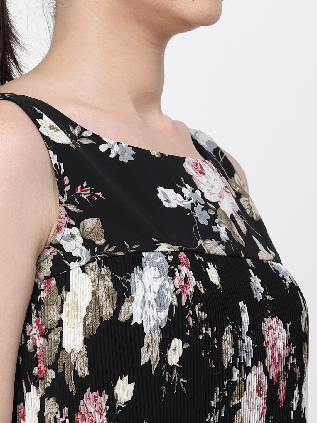 Buy floral pleated double-layer dress for women-1