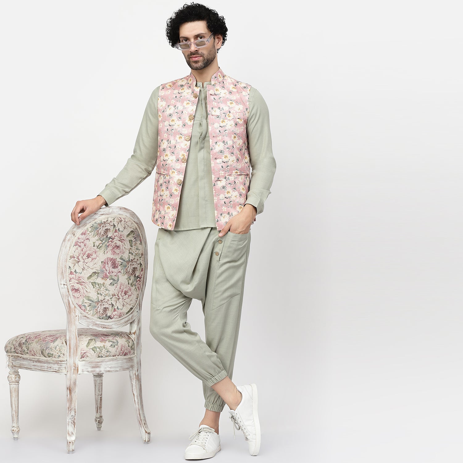 Floral Print Embroidered Jacket for Men-5
