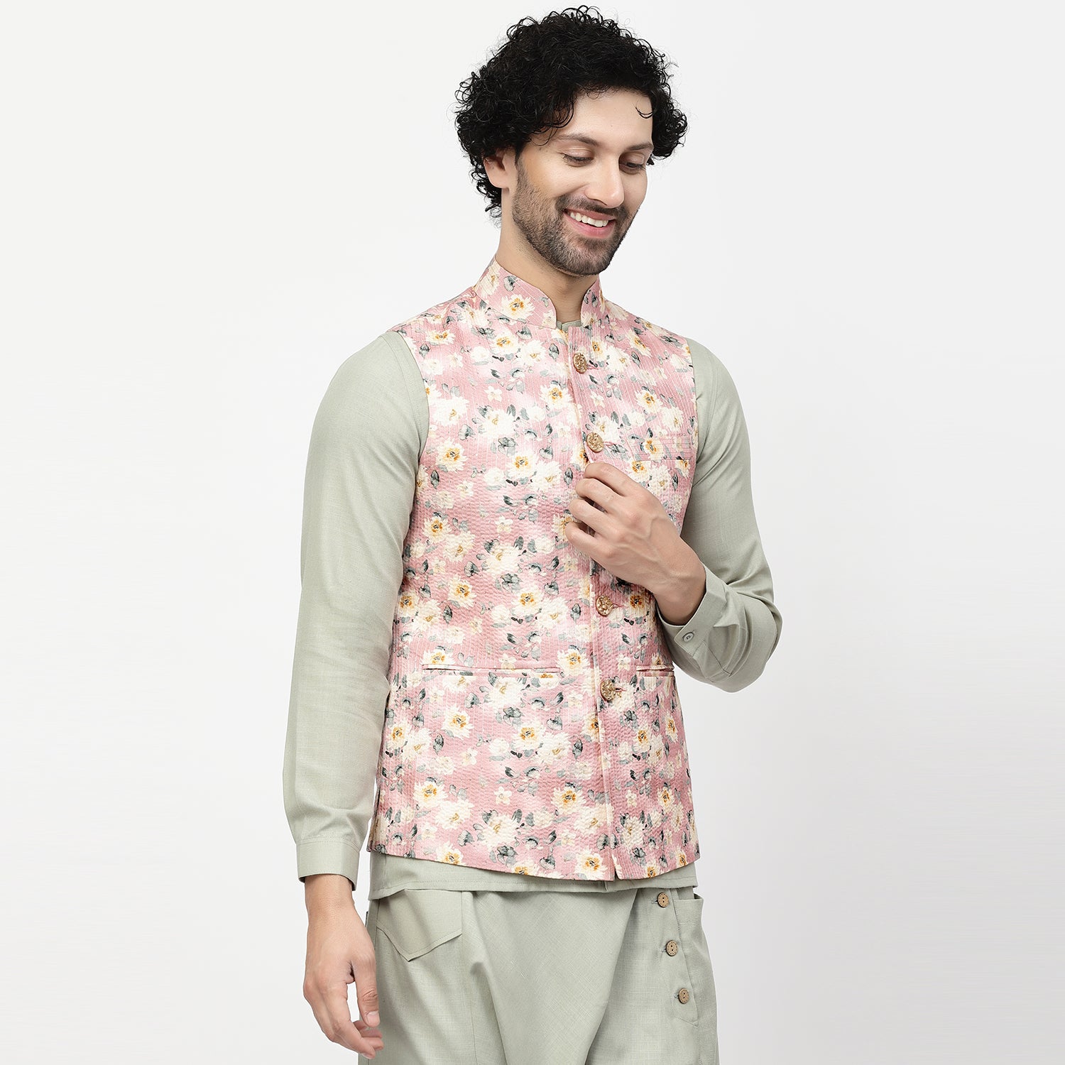 Floral Print Embroidered Jacket for Men-2