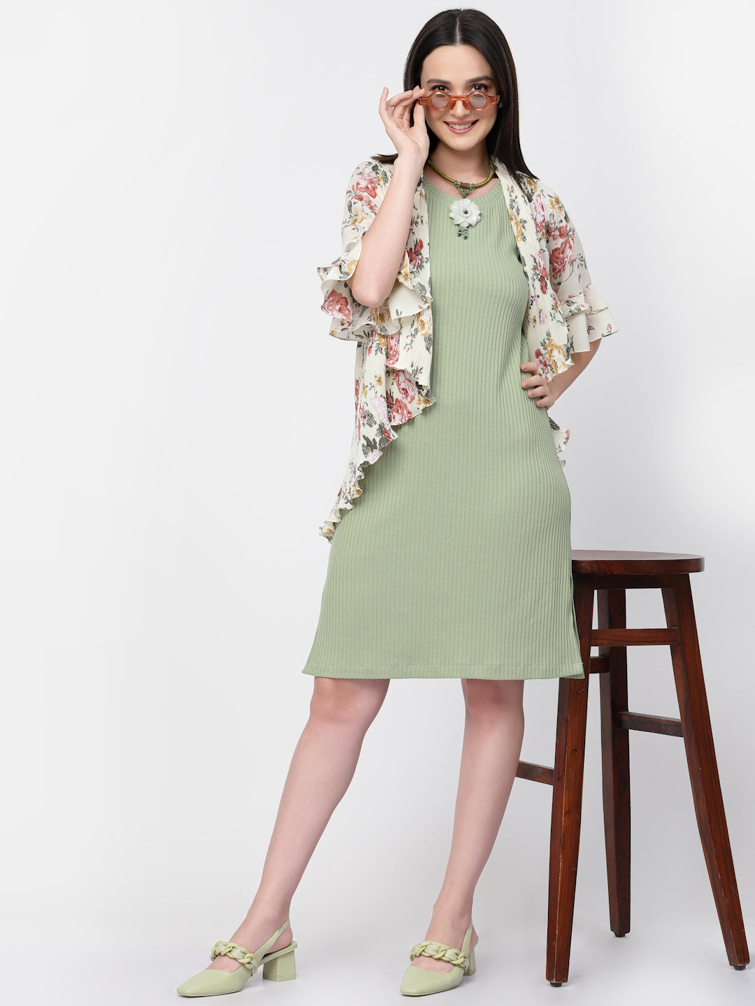 Floral Print Pleated Asymmetrical Shrug, women shrugs, stylish shrugs, long shrugs, party wear shrugs