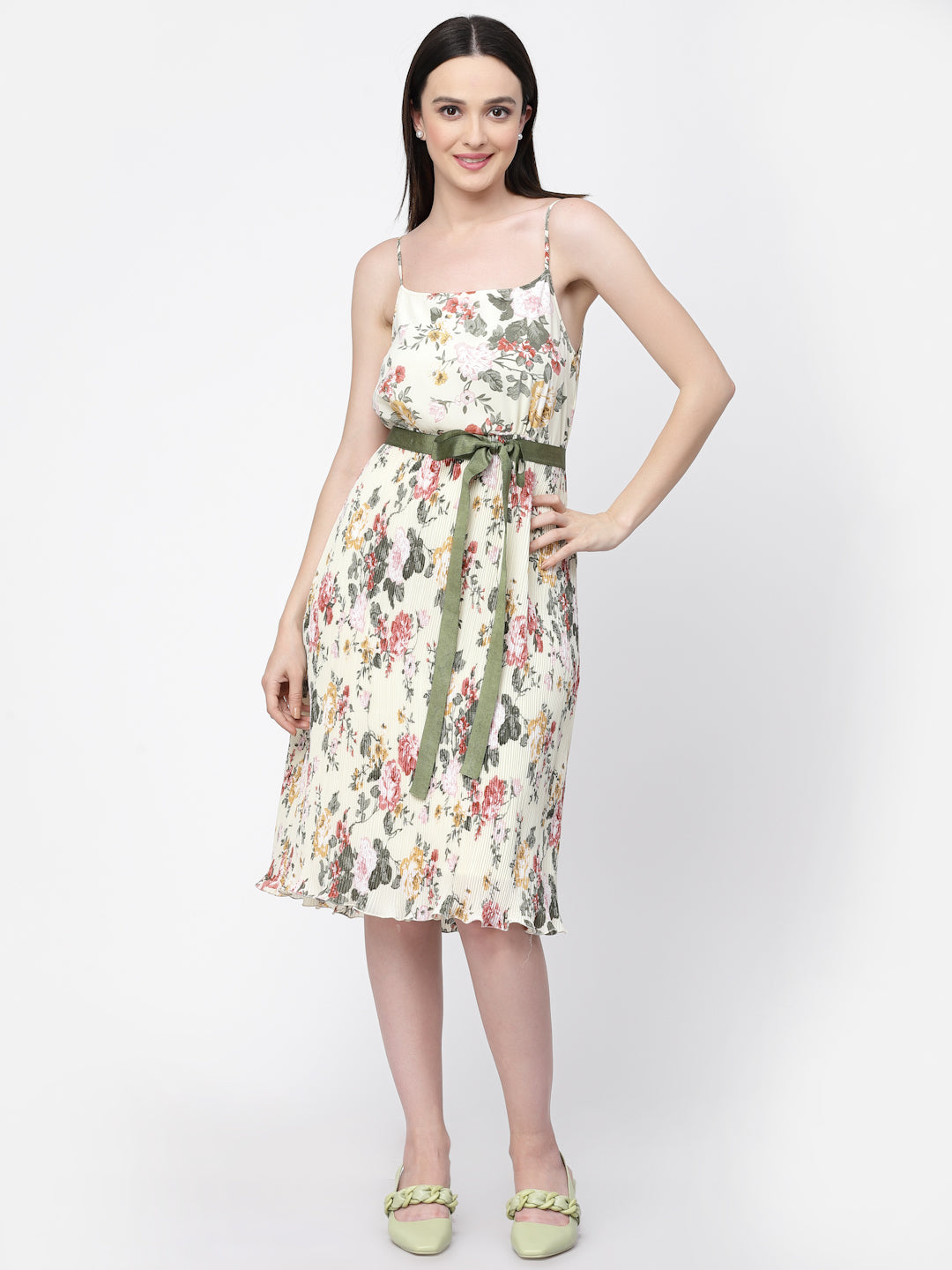 Floral Print Spaghetti Dress With Belt, Mesh Dress , Party dress , Holographic print dress , sequins dress