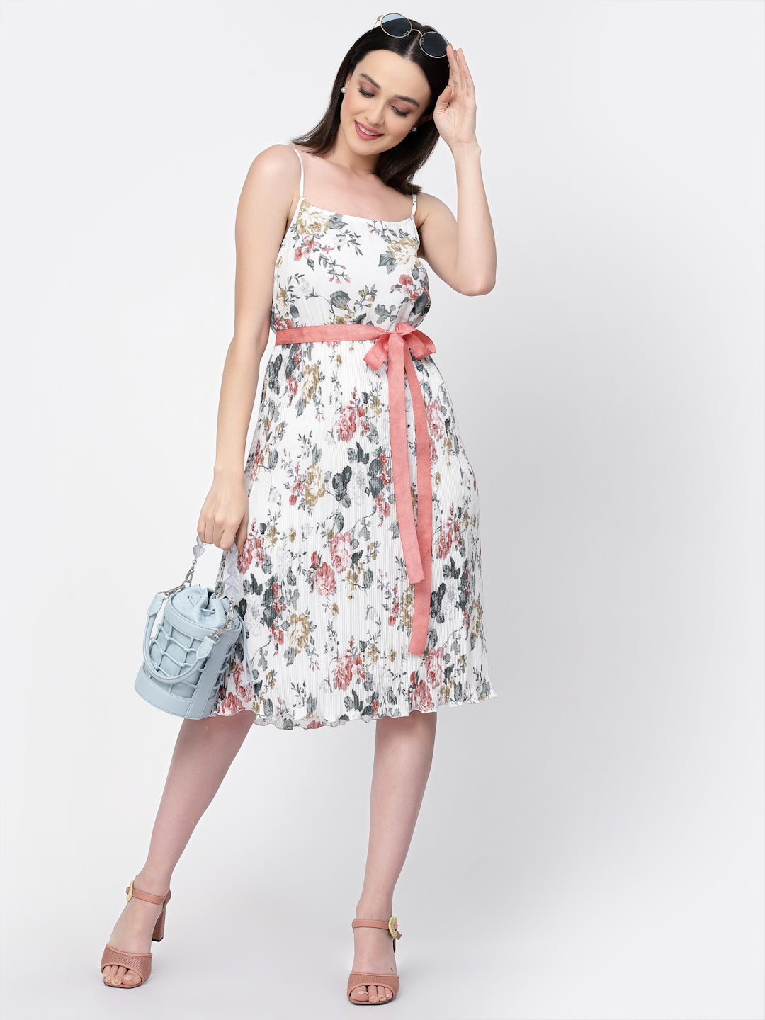 Floral Print Spaghetti Dress With Belt, Mesh Dress , Party dress , Holographic print dress , sequins dress 