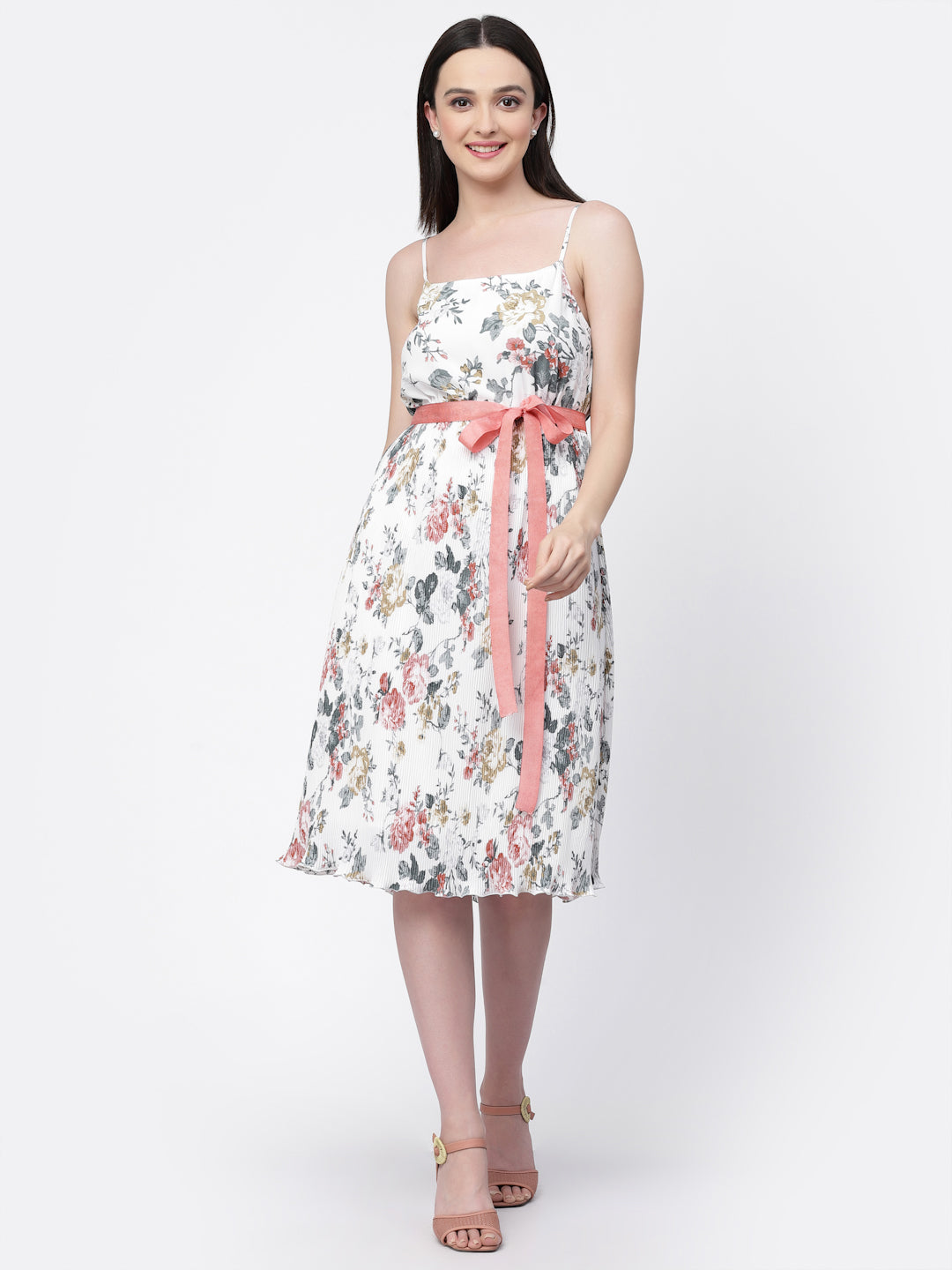 Floral Print Spaghetti Dress With Belt, Mesh Dress , Party dress , Holographic print dress , sequins dress 