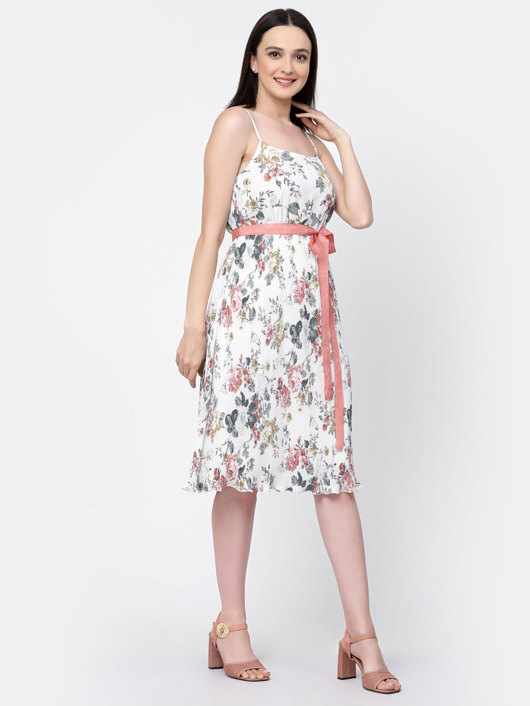 Floral Print Spaghetti Dress With Belt, Mesh Dress , Party dress , Holographic print dress , sequins dress 