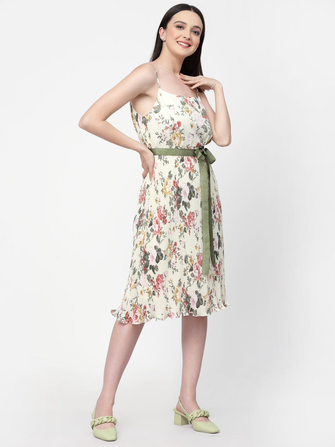 Floral Print Spaghetti Dress With Belt, Mesh Dress , Party dress , Holographic print dress , sequins dress 