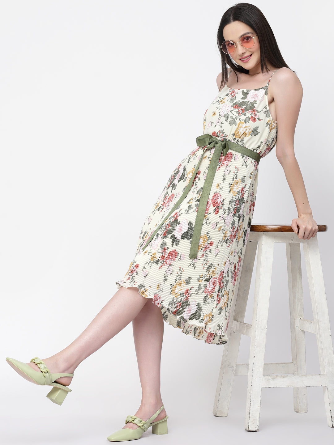 Floral Print Spaghetti Dress With Belt, Mesh Dress , Party dress , Holographic print dress , sequins dress