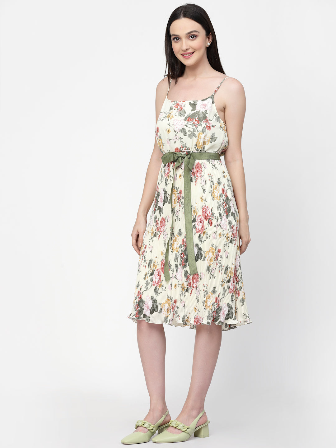 Floral Print Spaghetti Dress With Belt, Mesh Dress , Party dress , Holographic print dress , sequins dress 