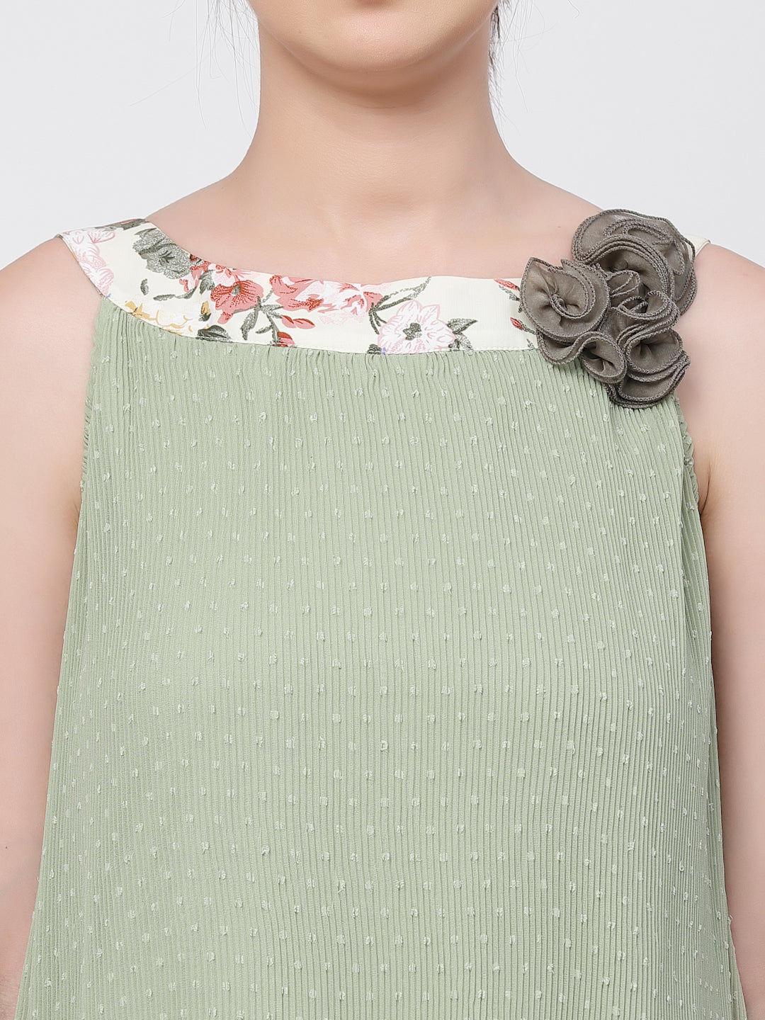 Georgette Pleated Boat Neck Dress for Women-3