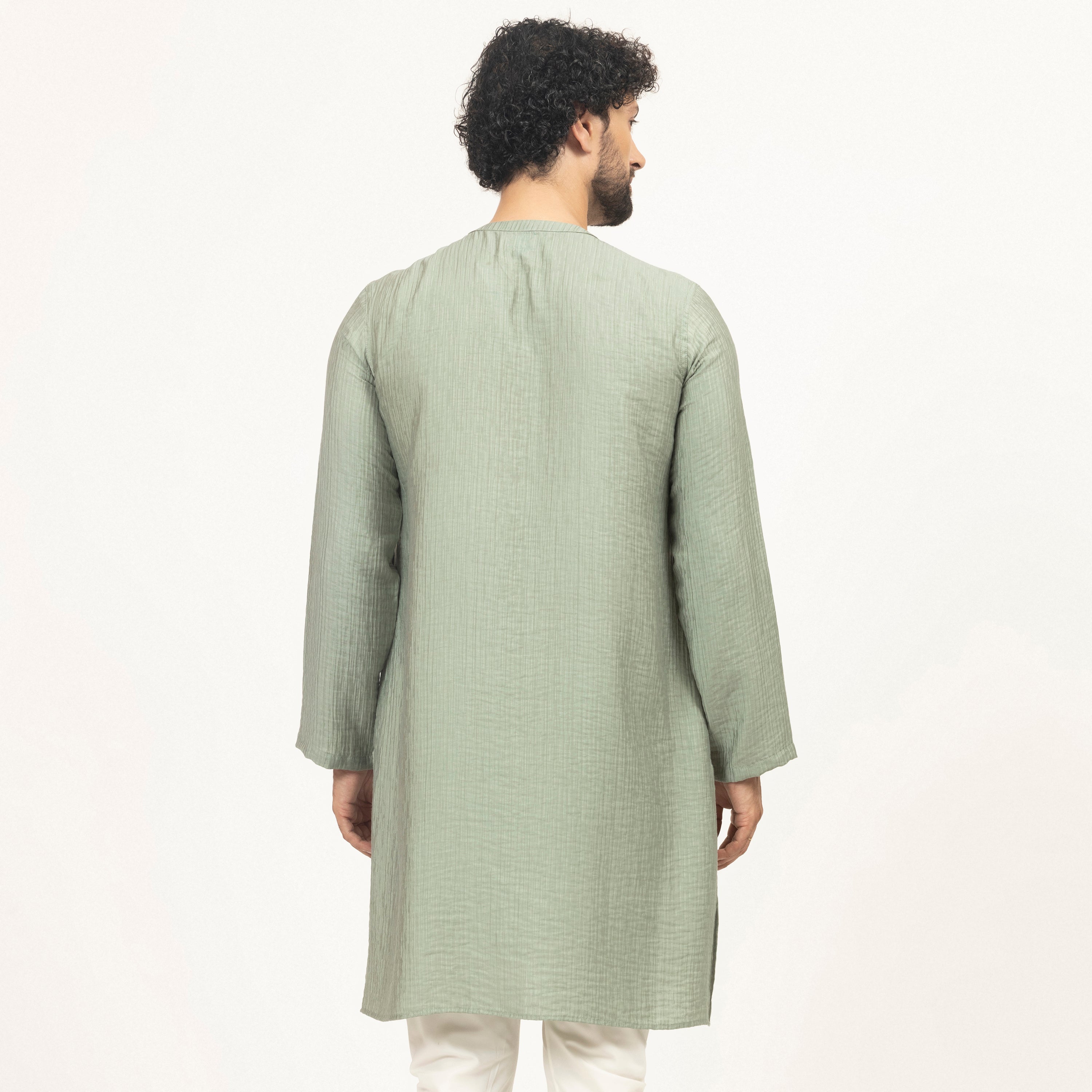 Green Double Gauze Kurta With Dragonfly Embroidery, men kurta ,designer kurta, Kurta design, kurta designs for men, men wear