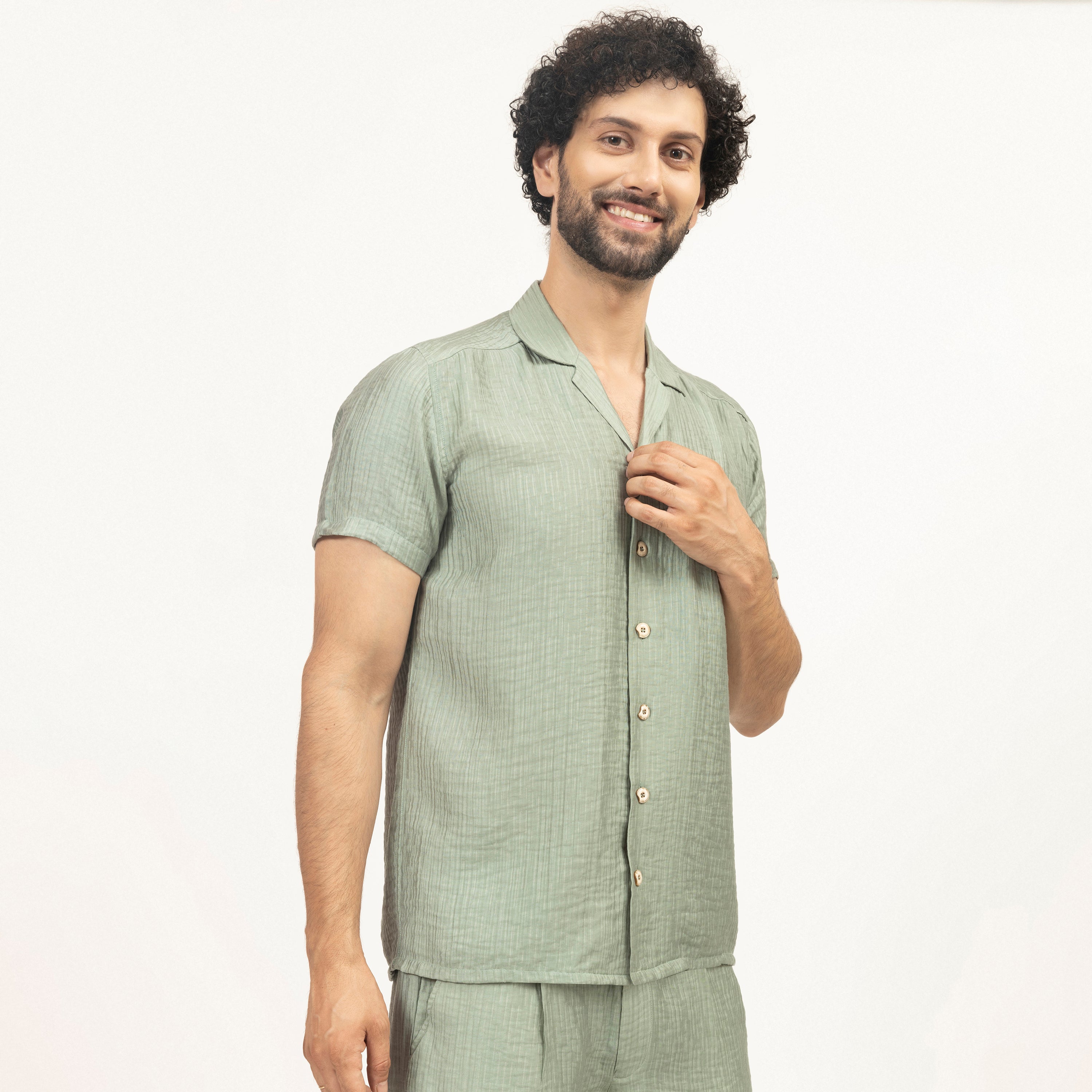 Buy Green Double Gauze Shirt for Men-2