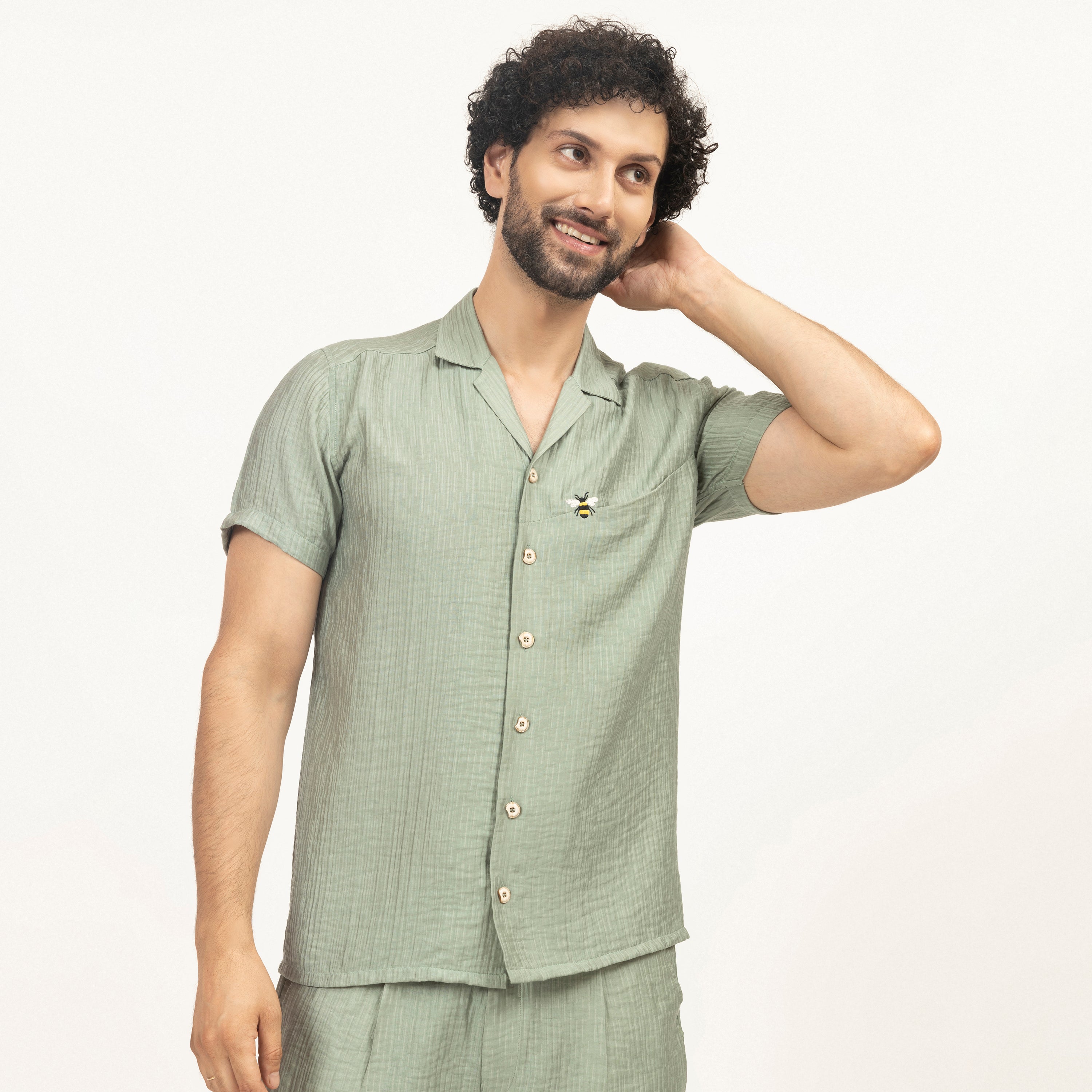 Buy Green Double Gauze Shirt for Men-5