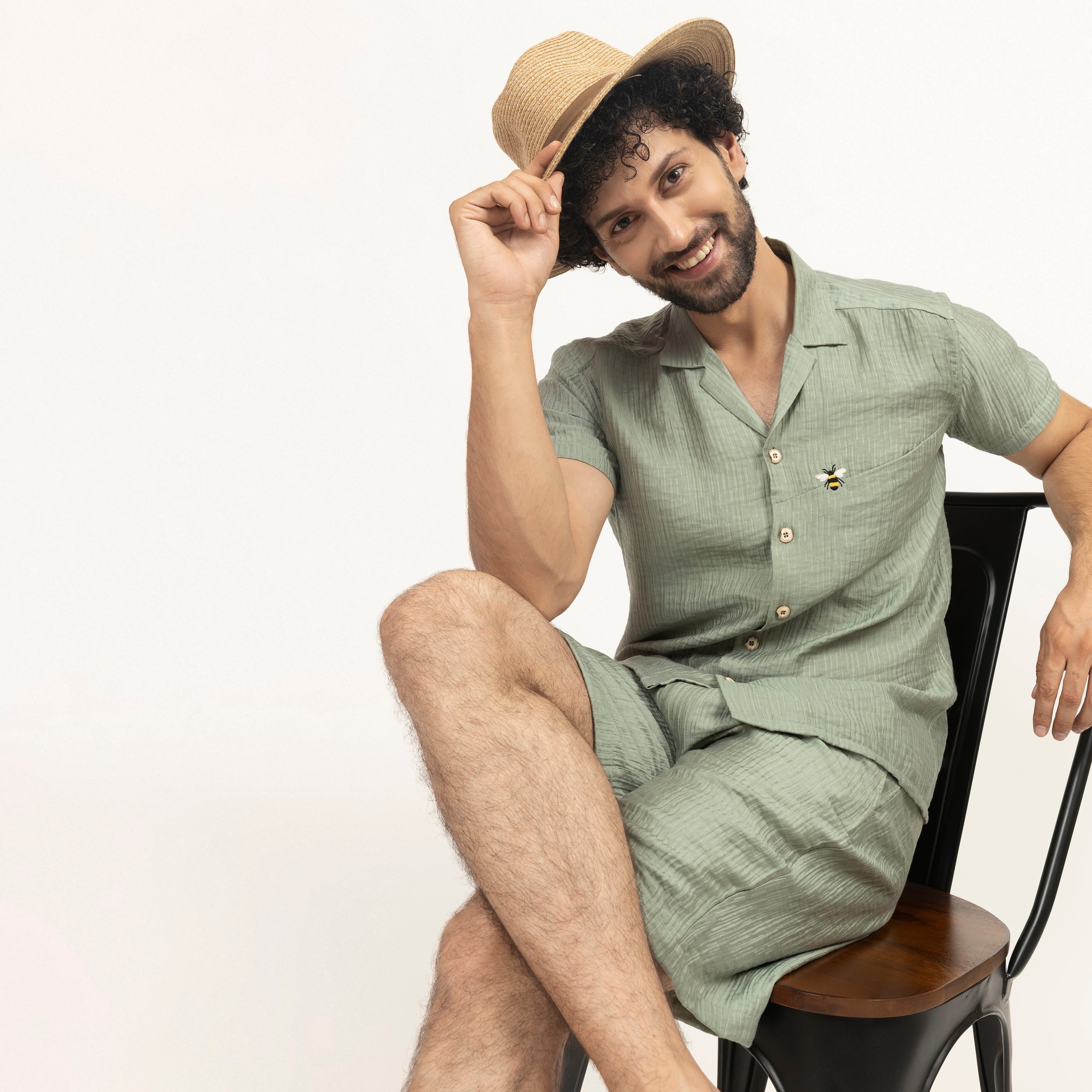 Buy Green Double Gauze Shirt for Men-6