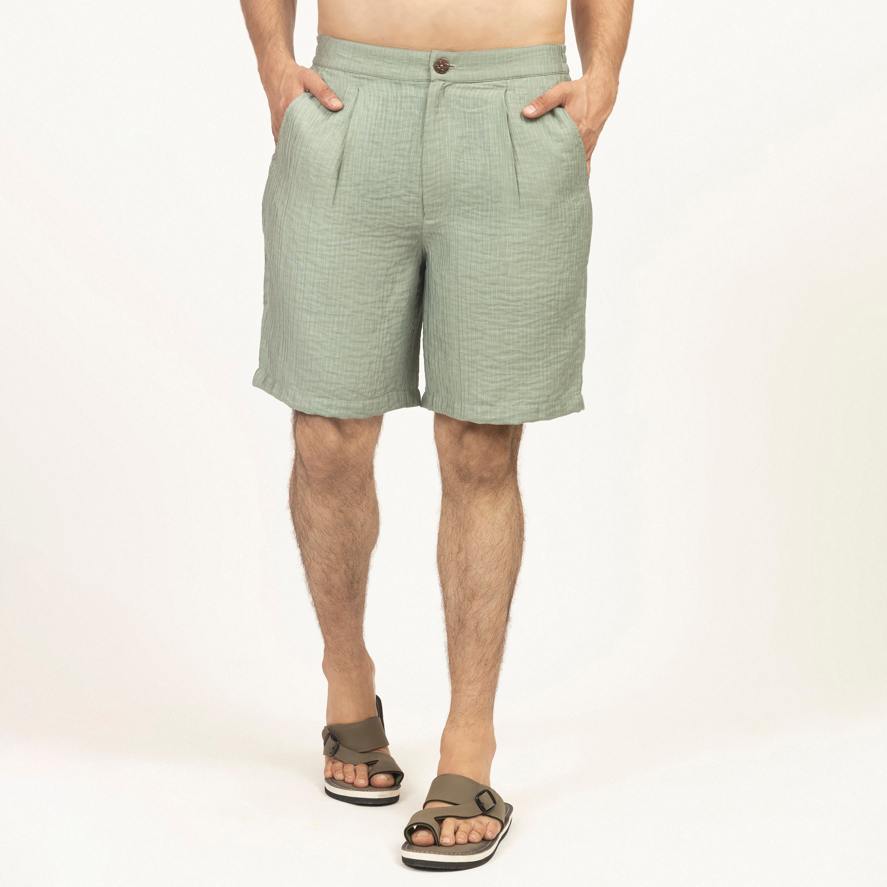 Green Double Gauze Bermuda Shorts for Men