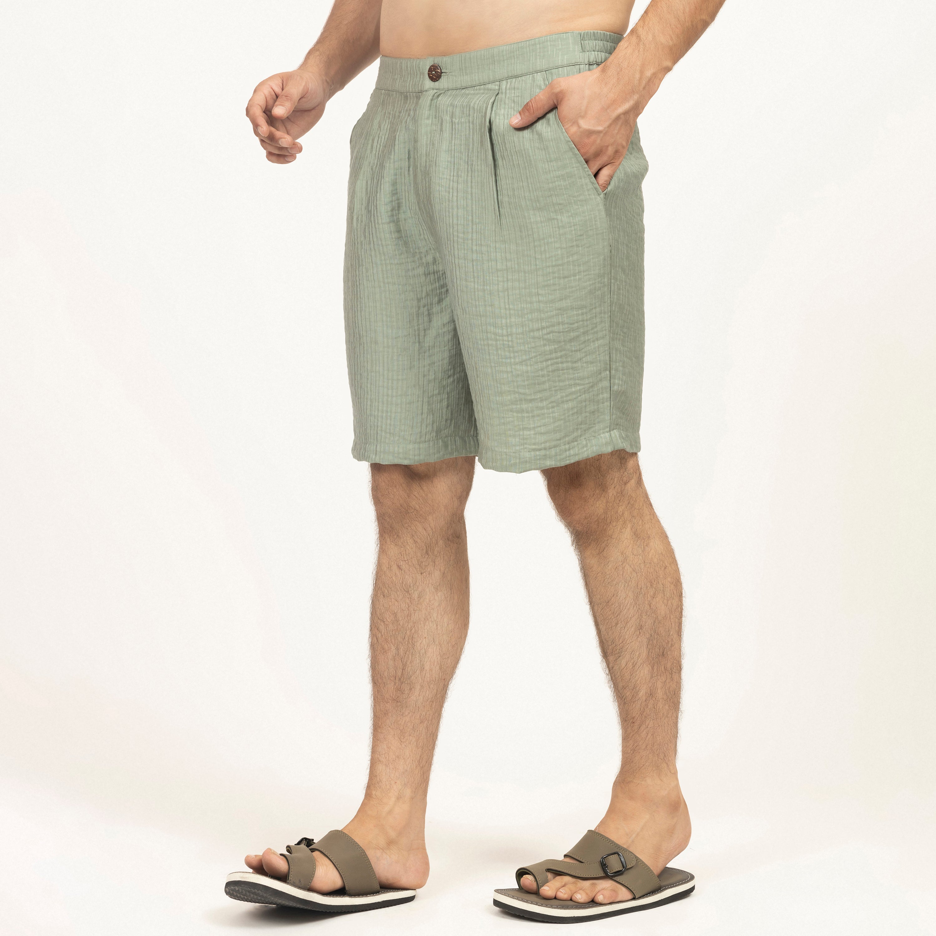 Green Double Gauze Bermuda Shorts for Men-1