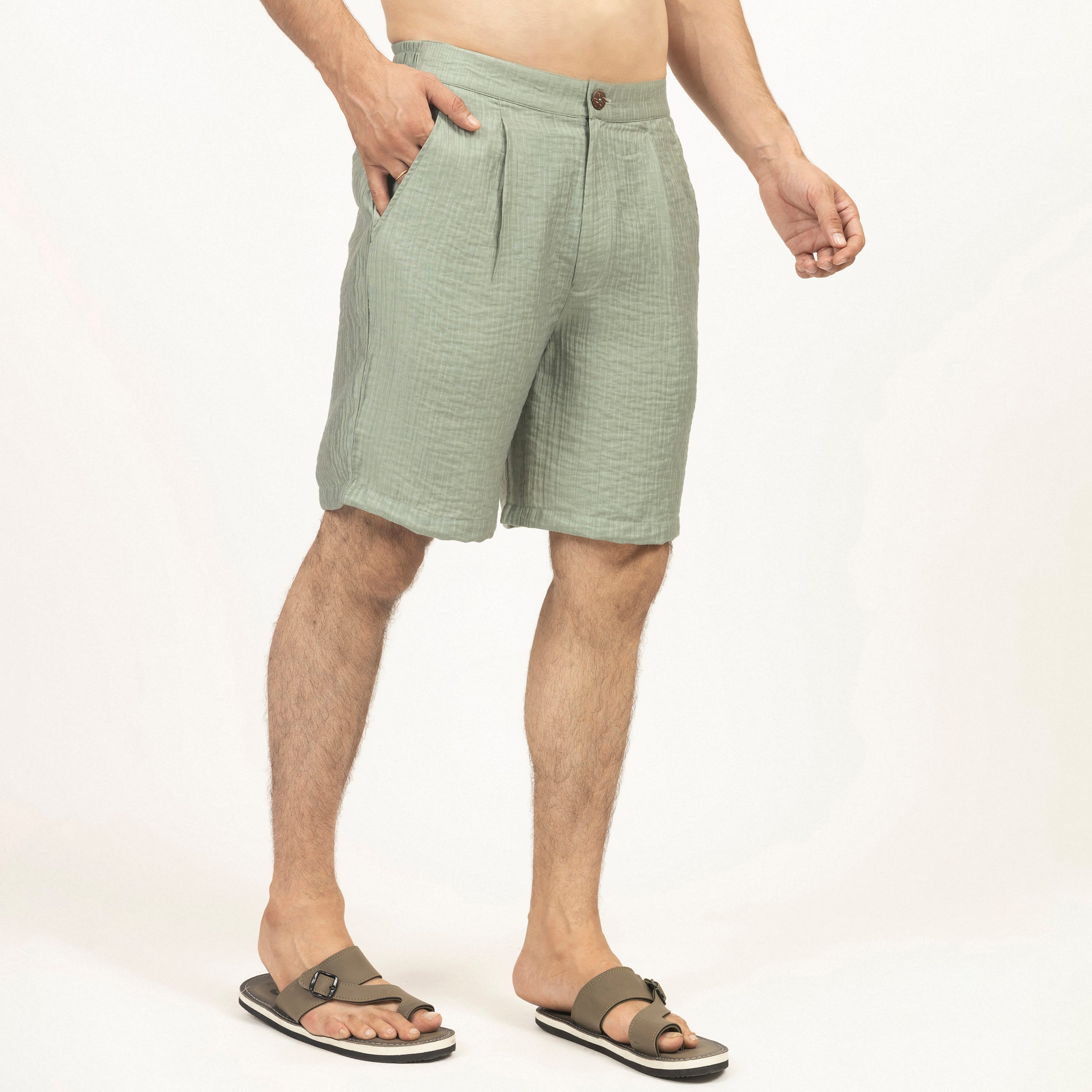 Green Double Gauze Bermuda Shorts for Men-2