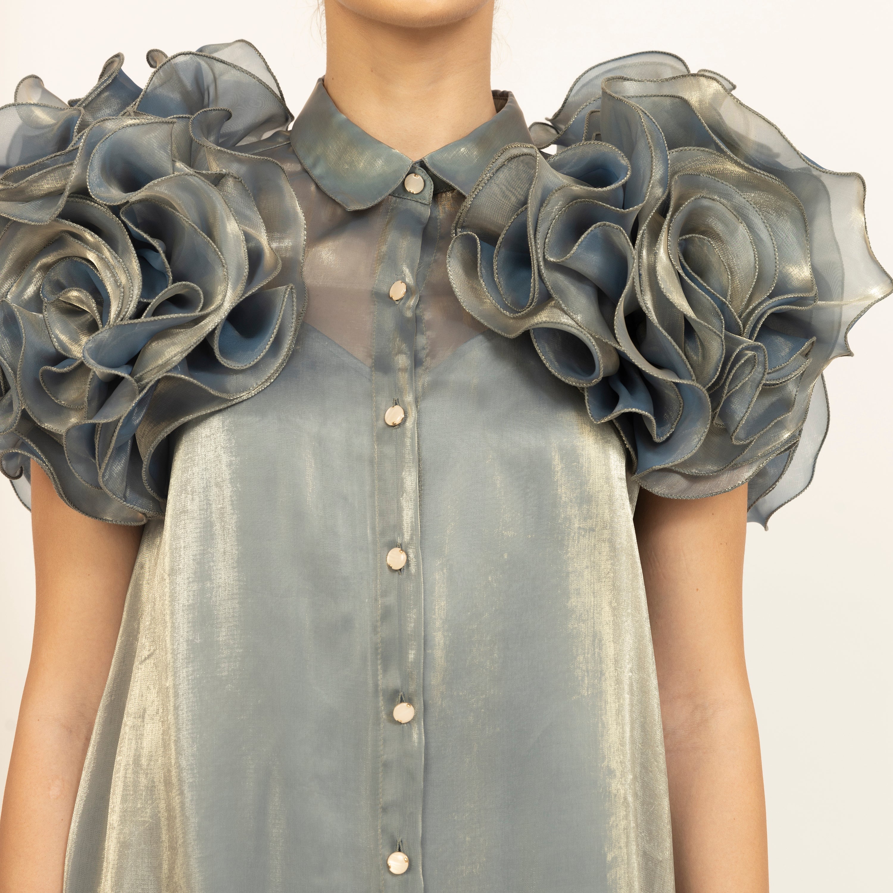 Green Flower Satin Organza Jacket-3