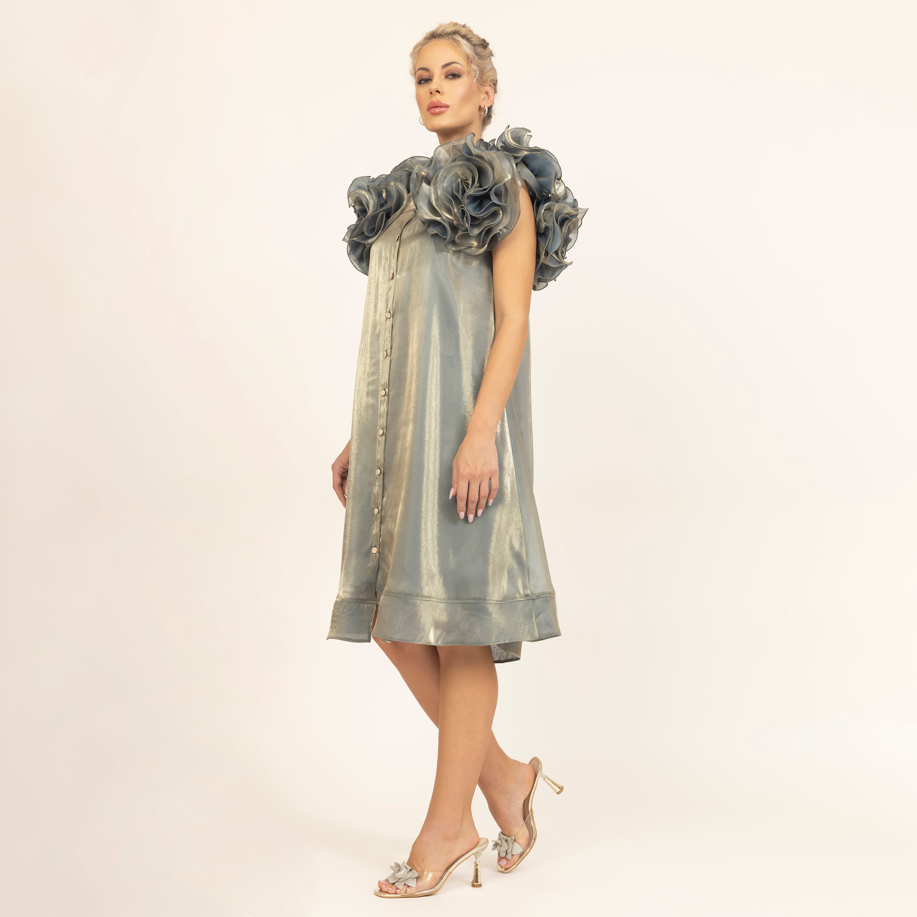 Green Flower Satin Organza Jacket With Speghetti, sleeve designs, designs, one piece dress, party wear dress for women, women dresses