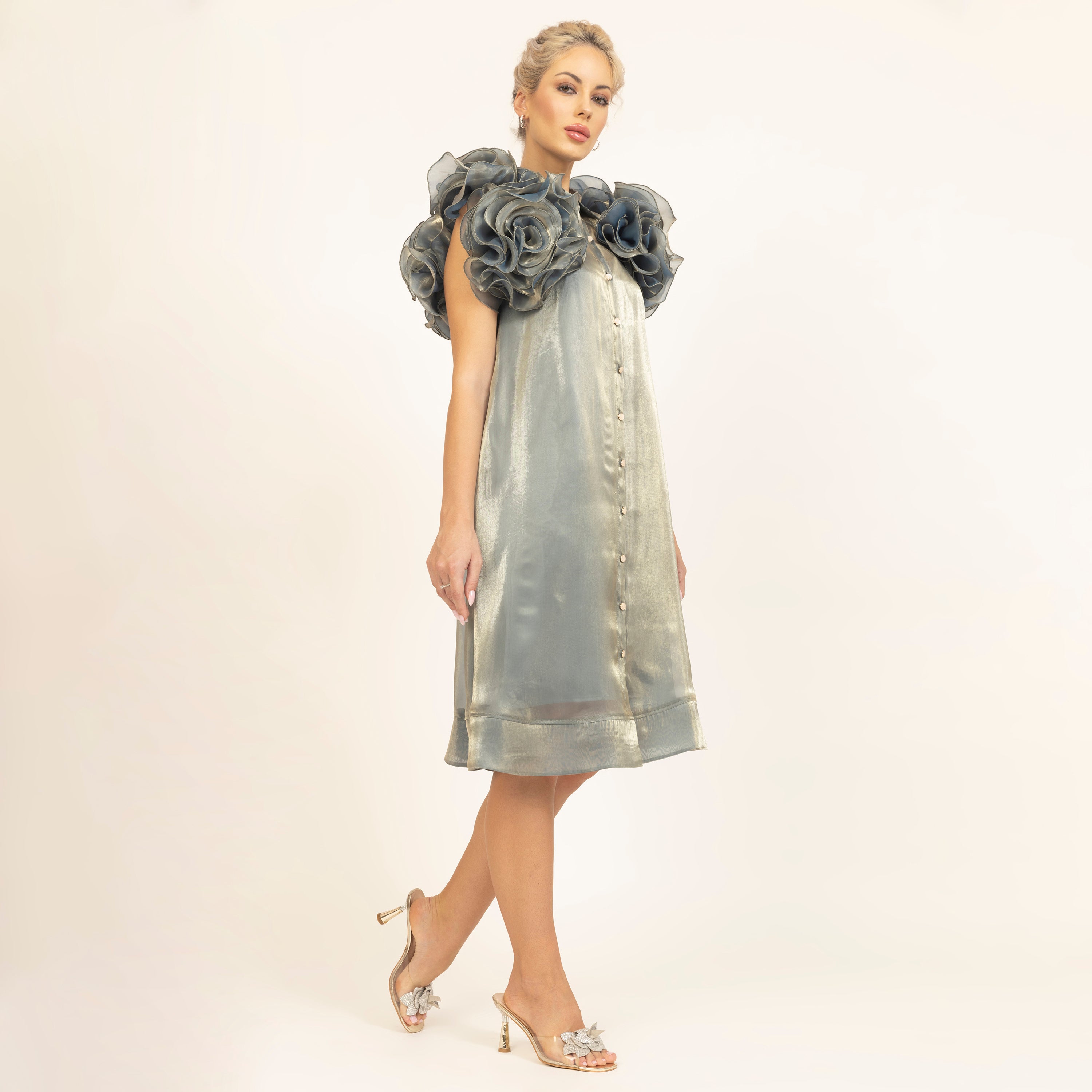 Green Flower Satin Organza Jacket With Speghetti, sleeve designs, designs, one piece dress, party wear dress for women, women dresses
