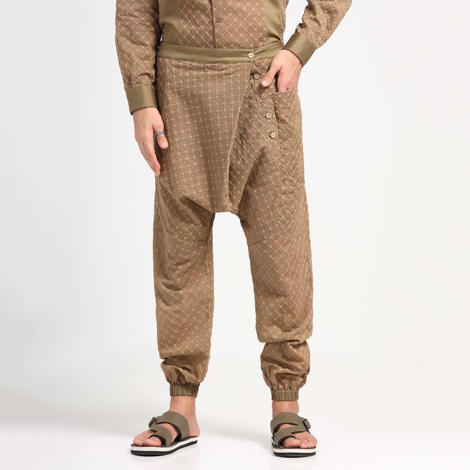 Green Schiffle Harem Pant for Men-2