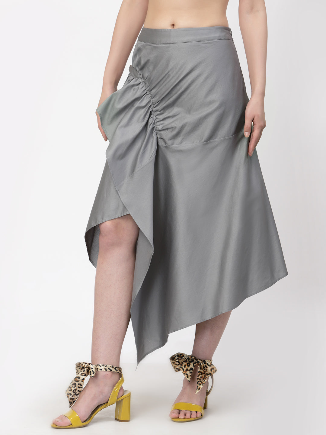 Grey Asymmetrical Skirt With Buckles, skirts for women, long skirts for women, crop top and skirt, women in short skirts