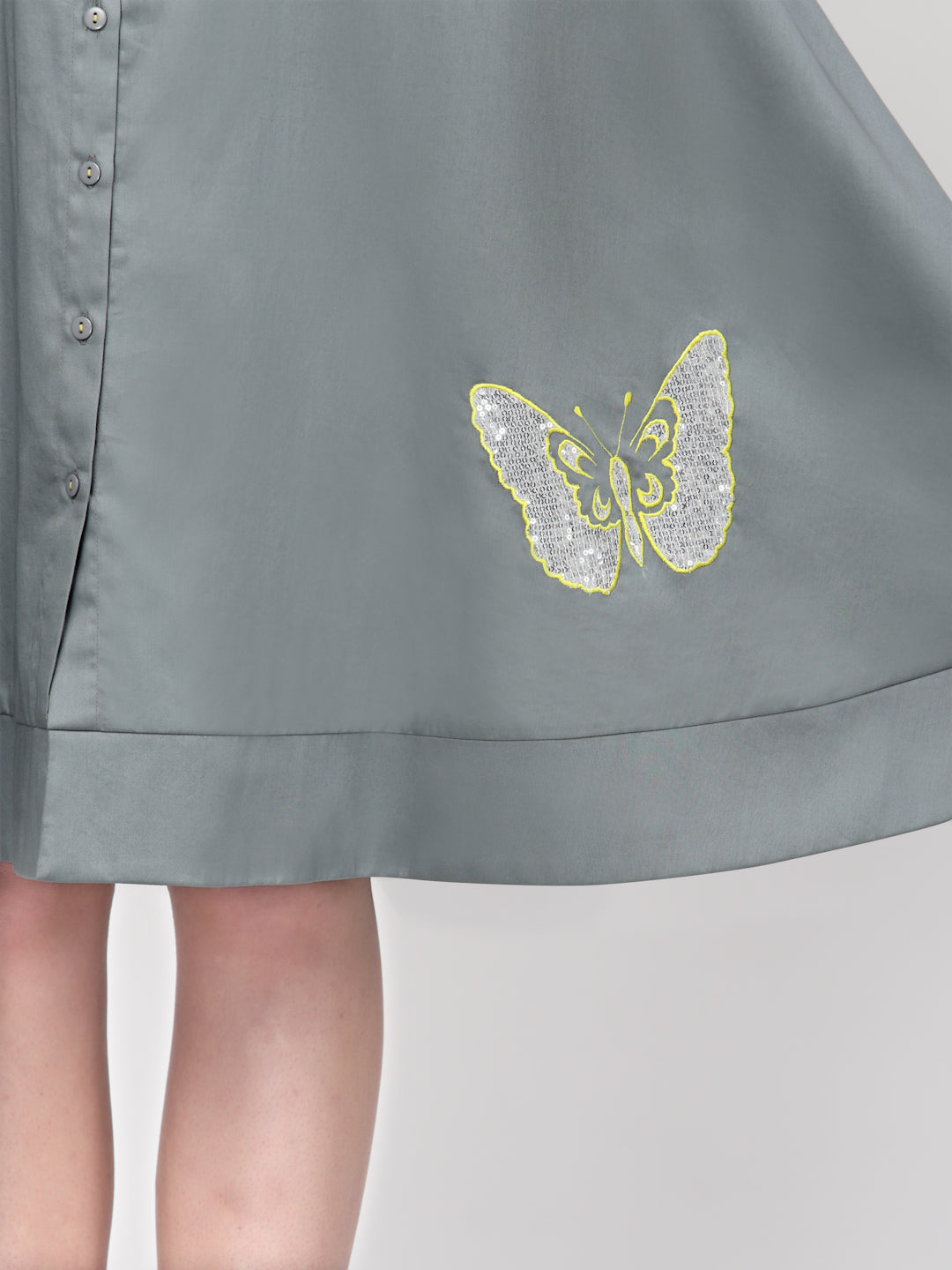 Grey Dress With Silver Butterfly Embroidery, Mesh Dress , Party dress , Holographic print dress , sequins dress