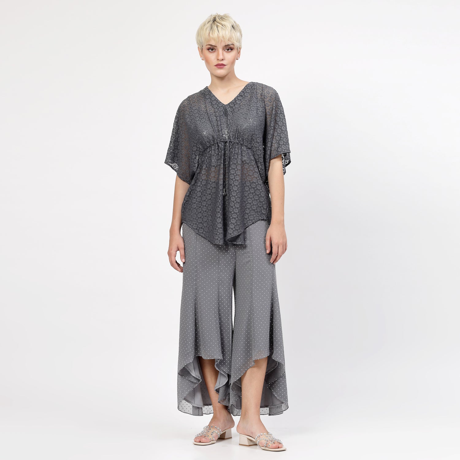 Grey Flower Net Kaftan, Kaaftan for women, designer kaaftan, party wear kaaftan, stylish kaaftan