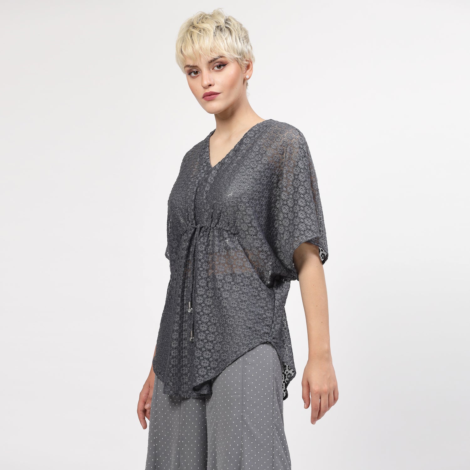 Grey Flower Net Kaftan, Kaaftan for women, designer kaaftan, party wear kaaftan, stylish kaaftan