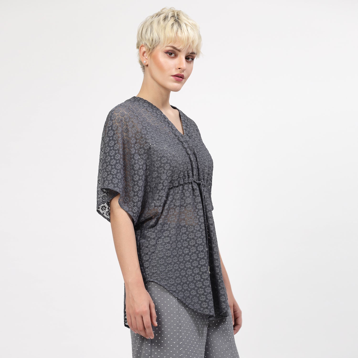 Grey Flower Net Kaftan, Kaaftan for women, designer kaaftan, party wear kaaftan, stylish kaaftan