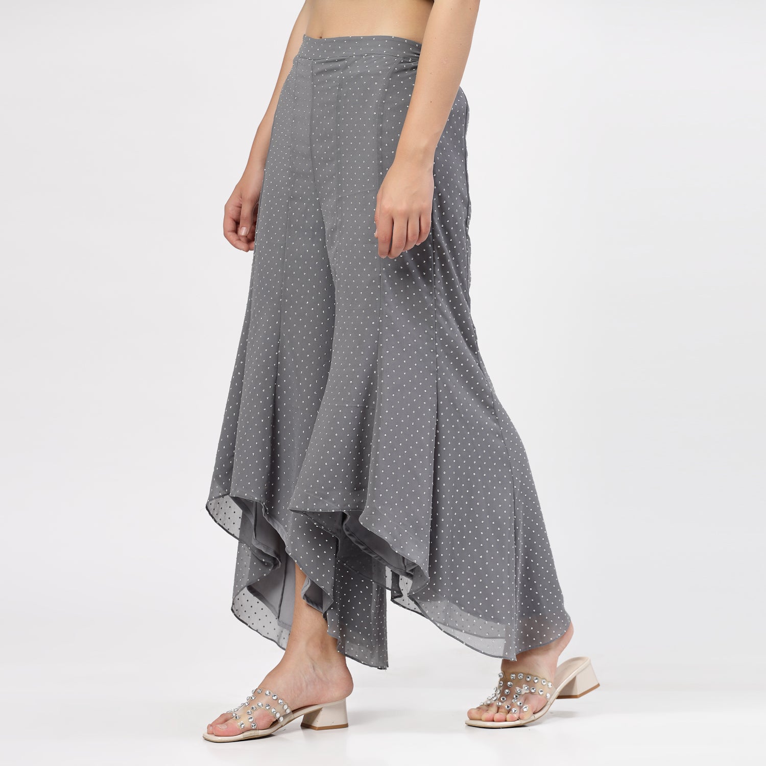 Grey Georgette Asymmetrical Plazzo for Women-1