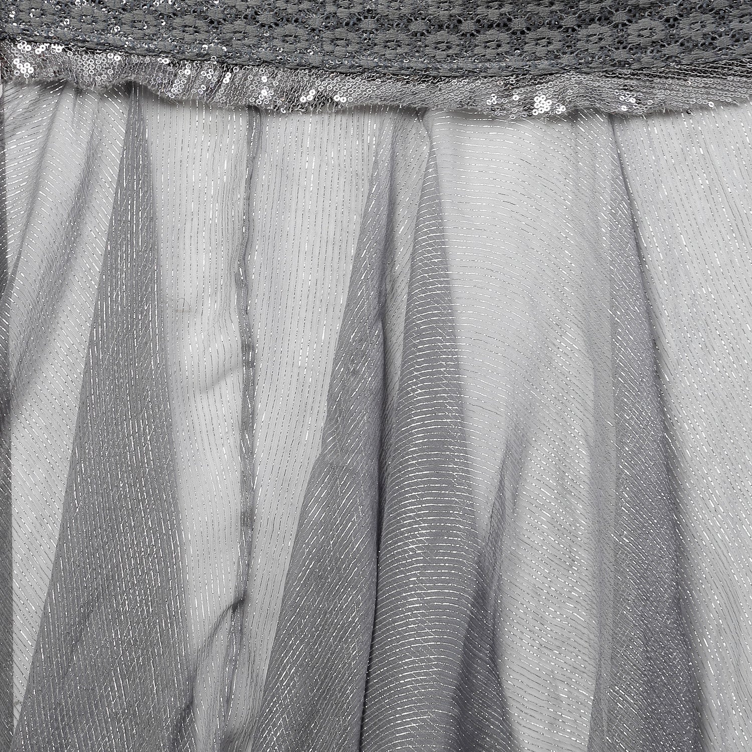 Grey Georgette Saree With Silver Dots And Lurex Frill, women sarees, frill saree, party wear sarees, saree designs