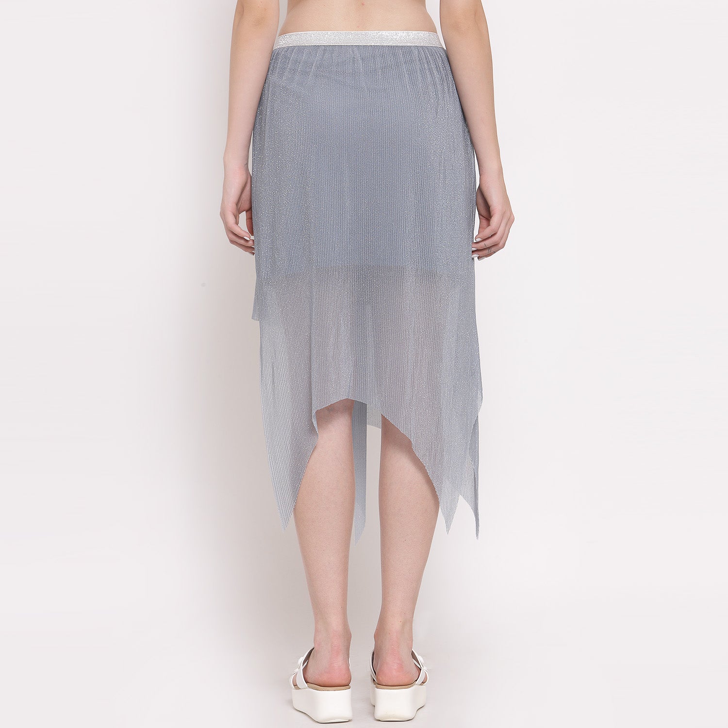 Grey Plisse Asymmetric Skirt for Women-4