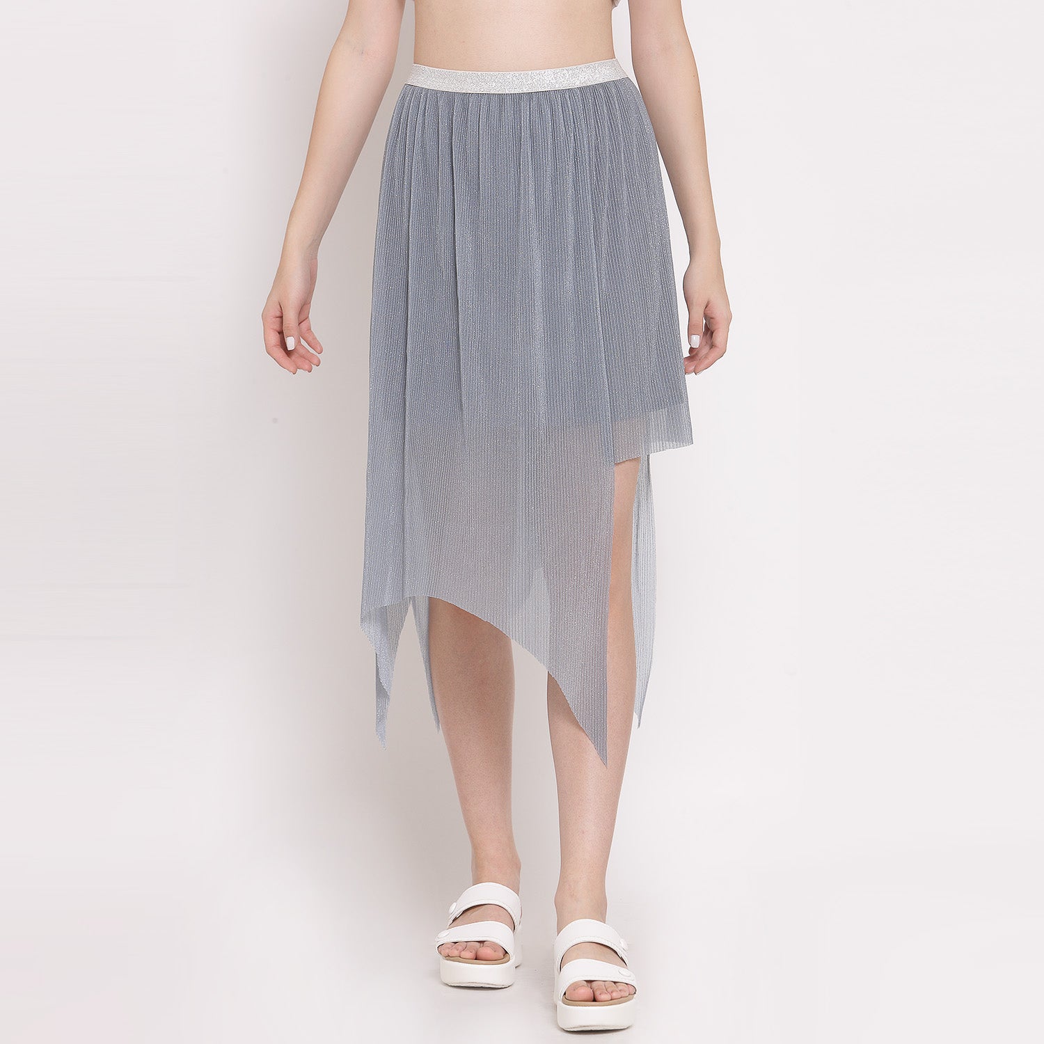 Grey Plisse Asymmetric Skirt for Women