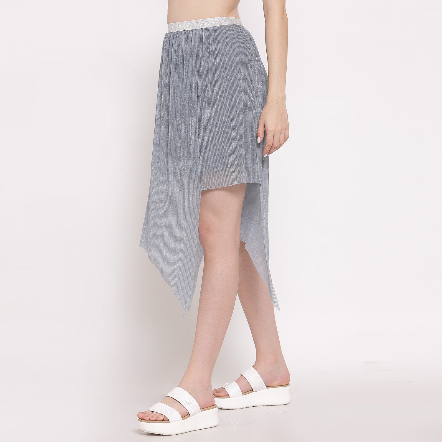 Grey Plisse Asymmetric Skirt for Women-1