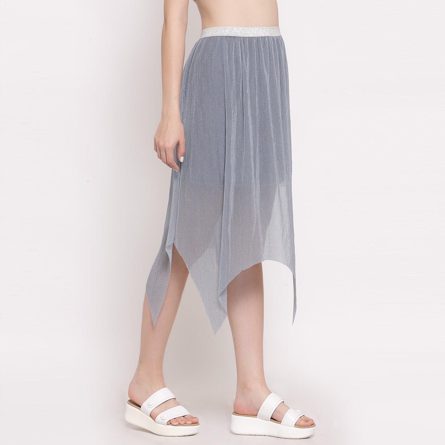 Grey Plisse Asymmetric Skirt for Women-2