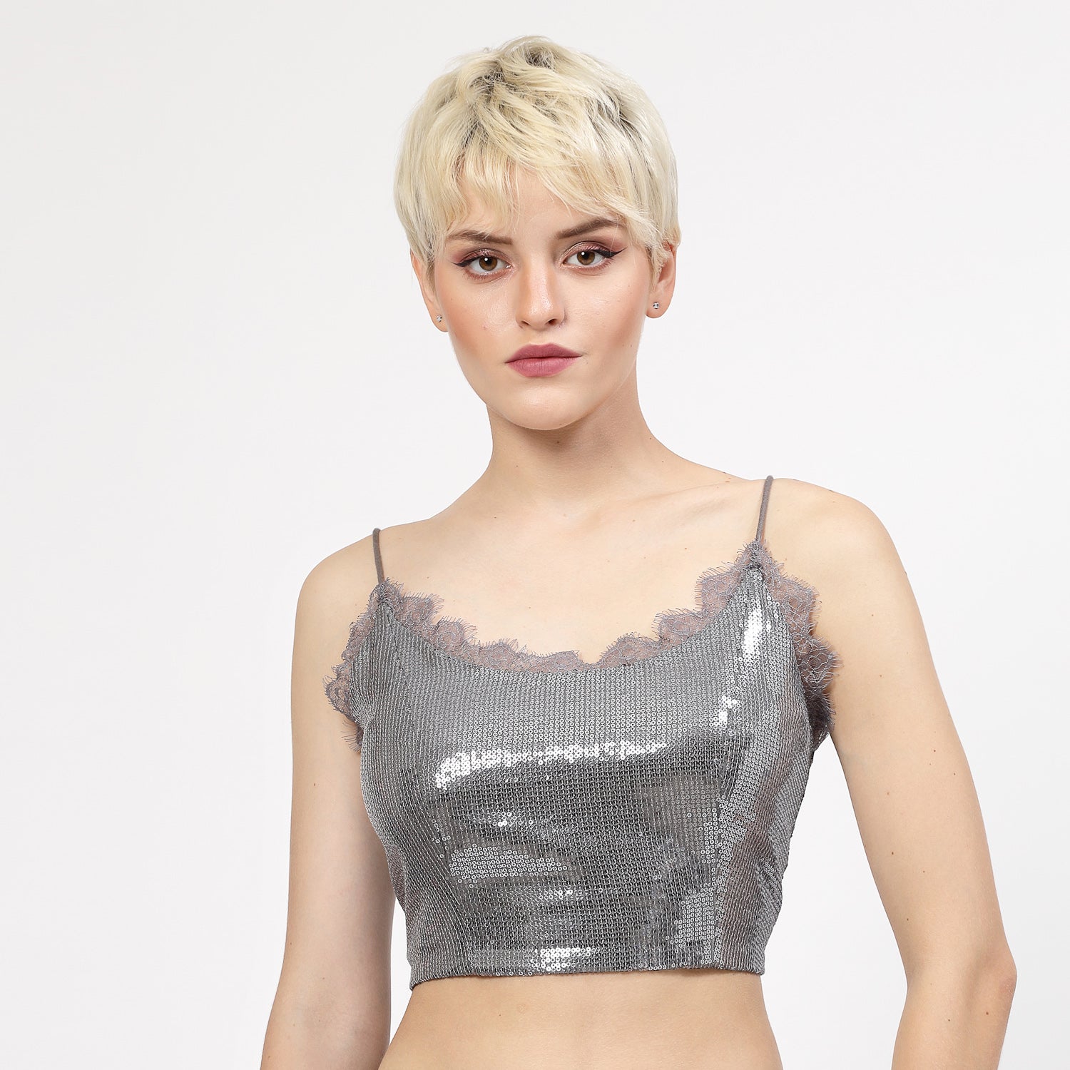 Grey Sequins Bustier, tops for women, crop top, crop tops for women, organza tops