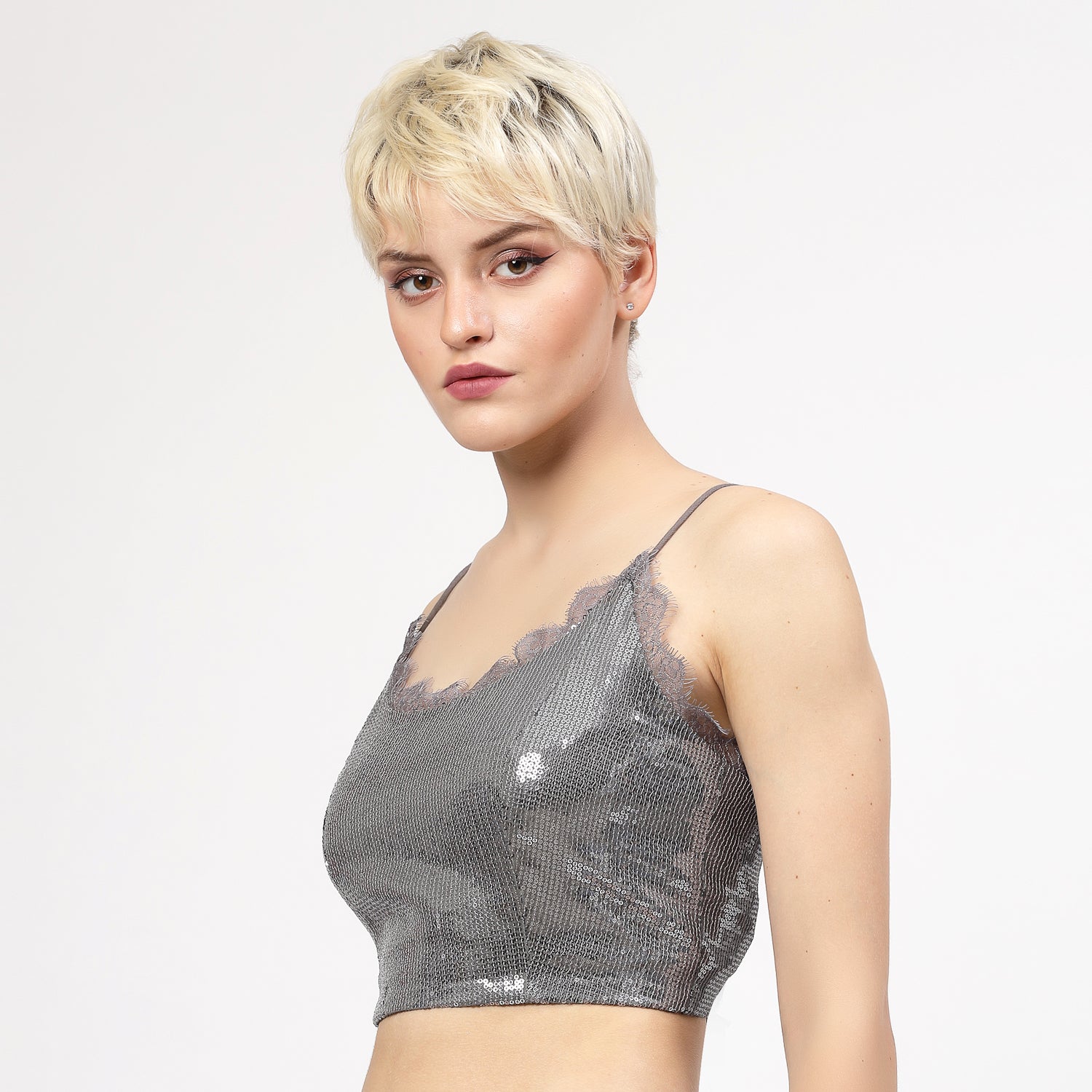 Grey Sequins Bustier, tops for women, crop top, crop tops for women, organza tops