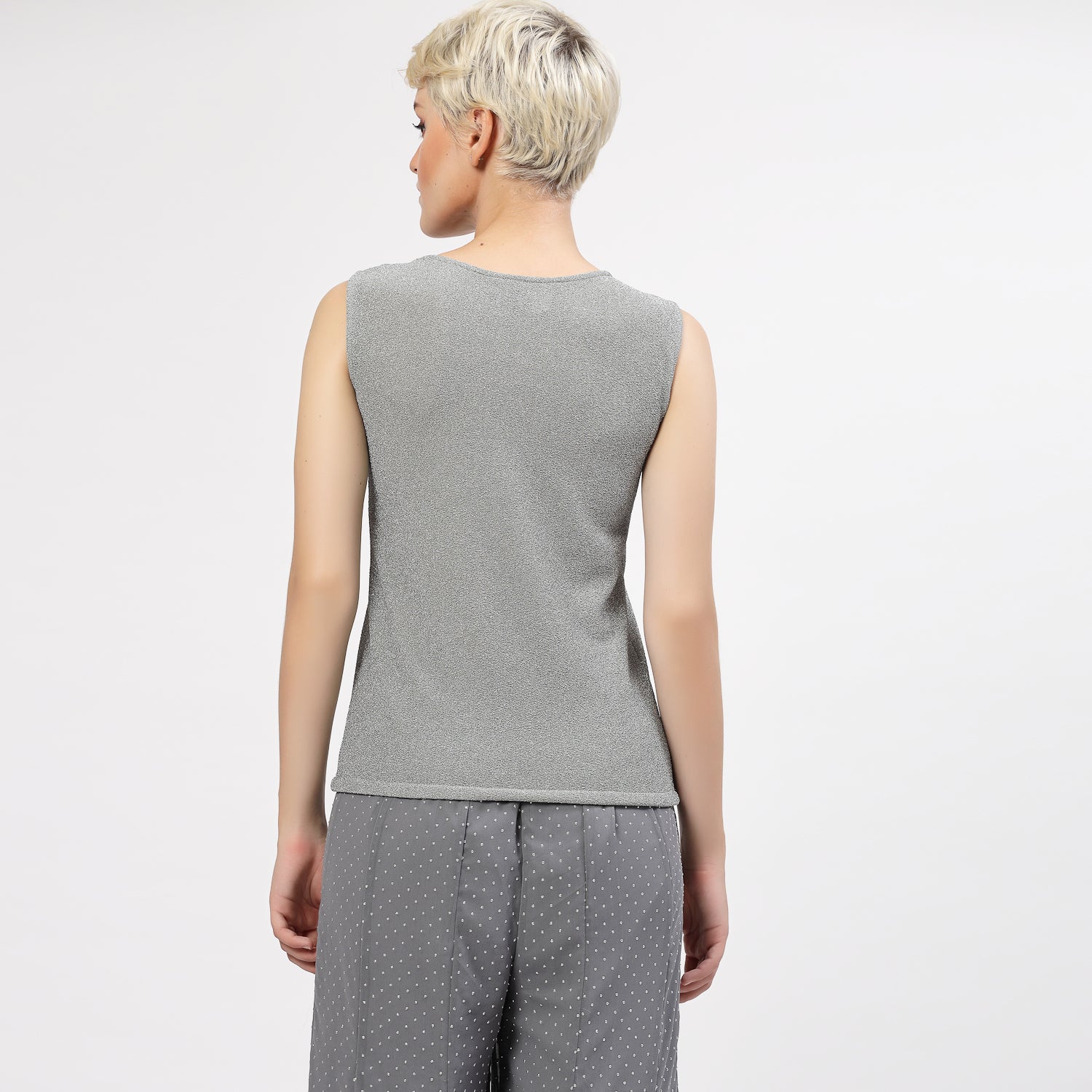 Grey Shimmer Without Sleeves Lycra Top, tops for women, crop top, crop tops for women, organza tops