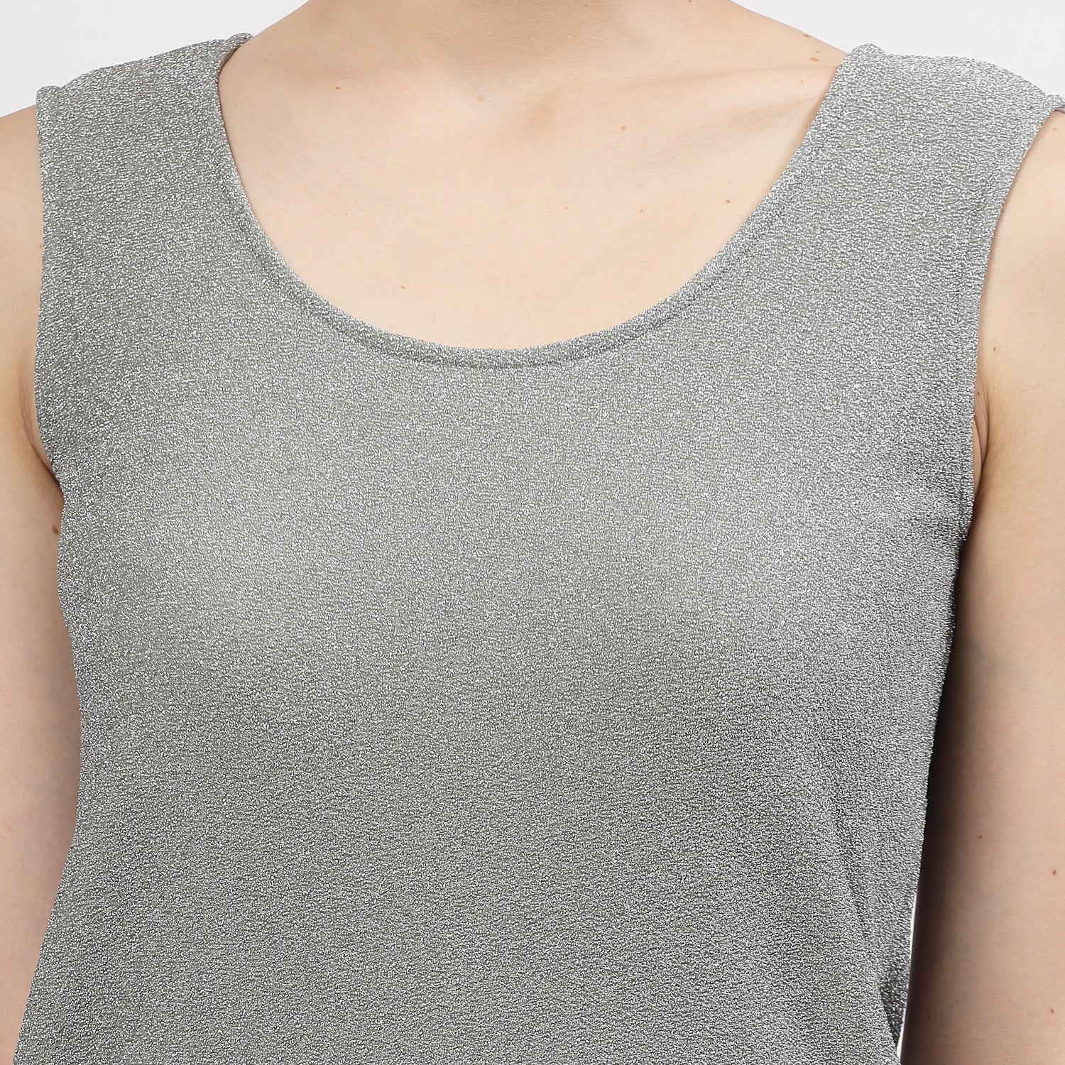 Grey Shimmer Without Sleeves Lycra Top, tops for women, crop top, crop tops for women, organza tops