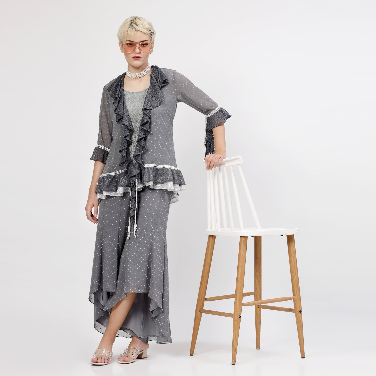Grey Shimmer Without Sleeves Lycra Top, tops for women, crop top, crop tops for women, organza tops