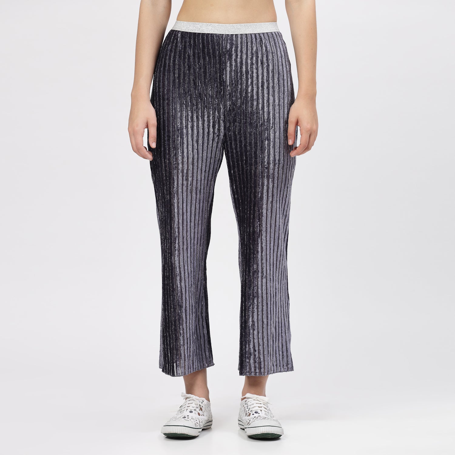 Grey Velvet Bell Bottom Plazzo for Women