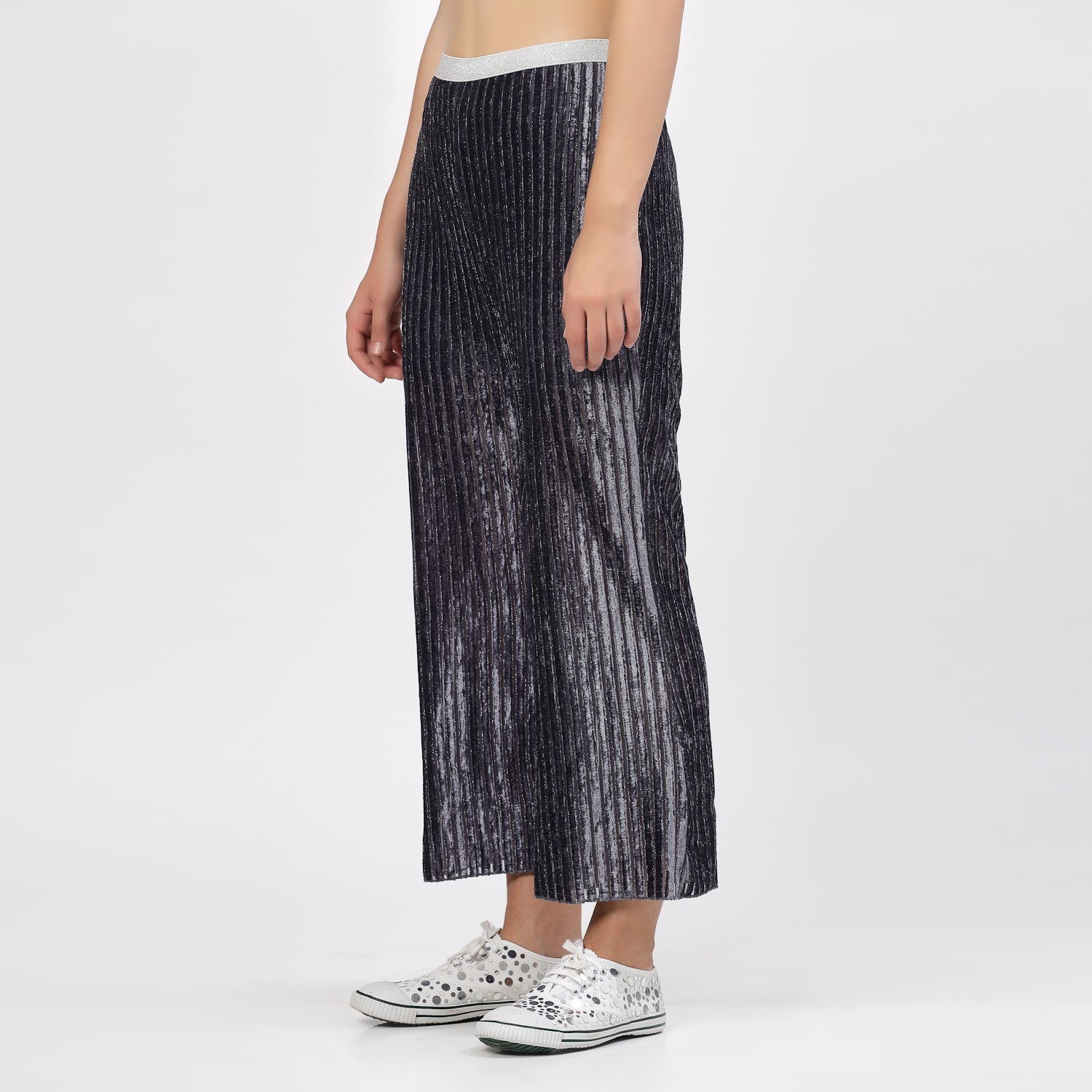Grey Velvet Bell Bottom Plazzo for Women-1