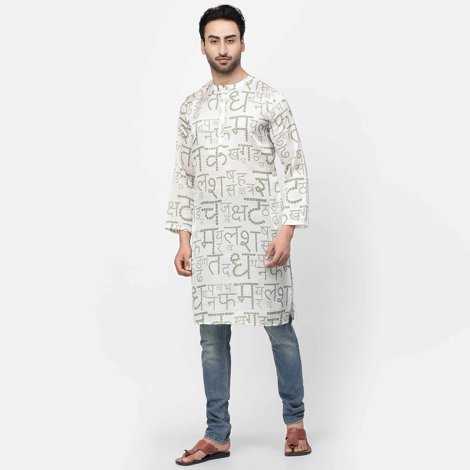 Hindi Bandhni Satin Kurta for Men-1