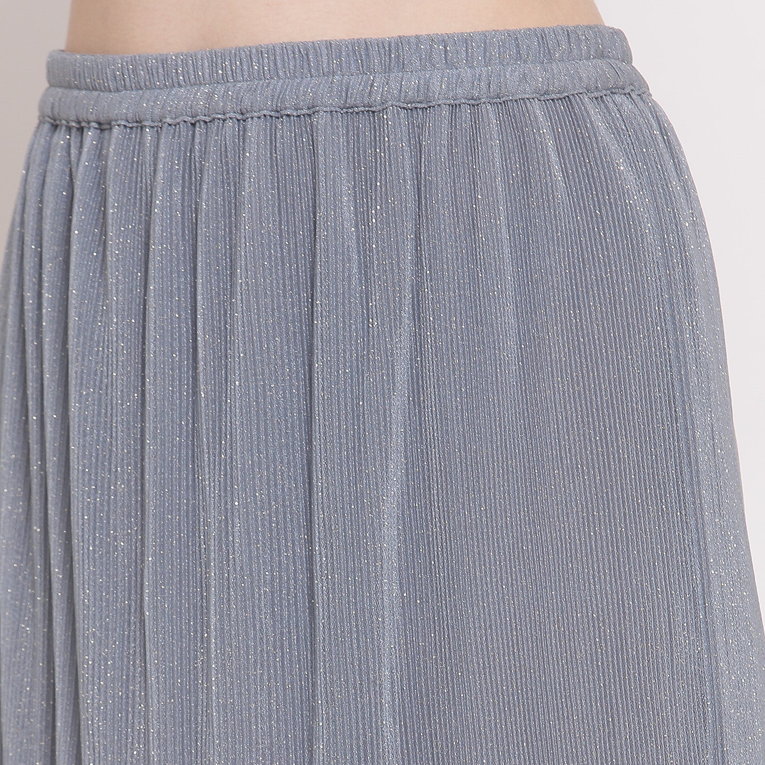 Grey Plisse Long Skirt With Frill