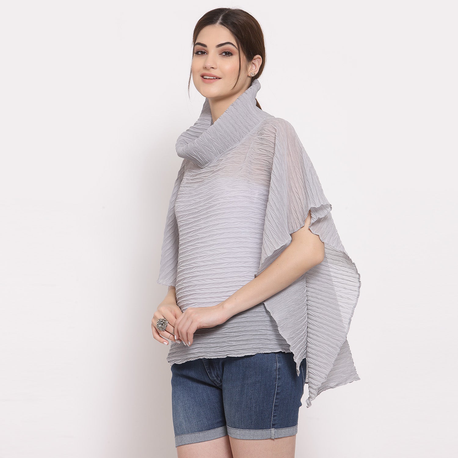 Women Grey Sheer Short Kaftan