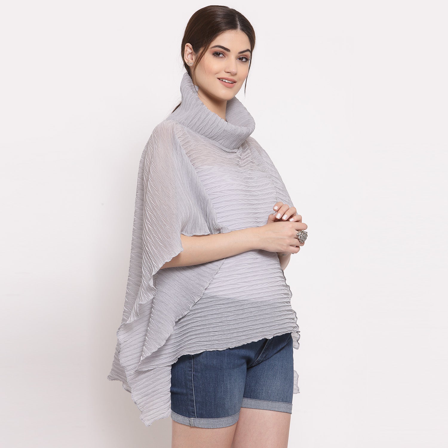 Women Grey Sheer Short Kaftan