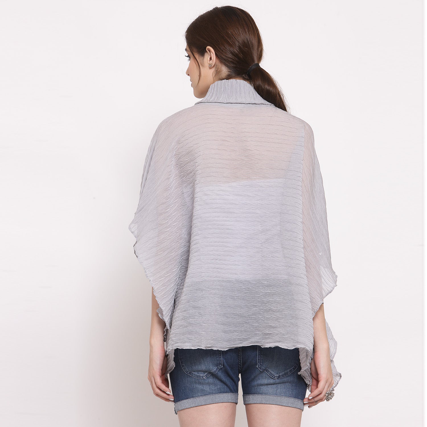 Women Grey Sheer Short Kaftan