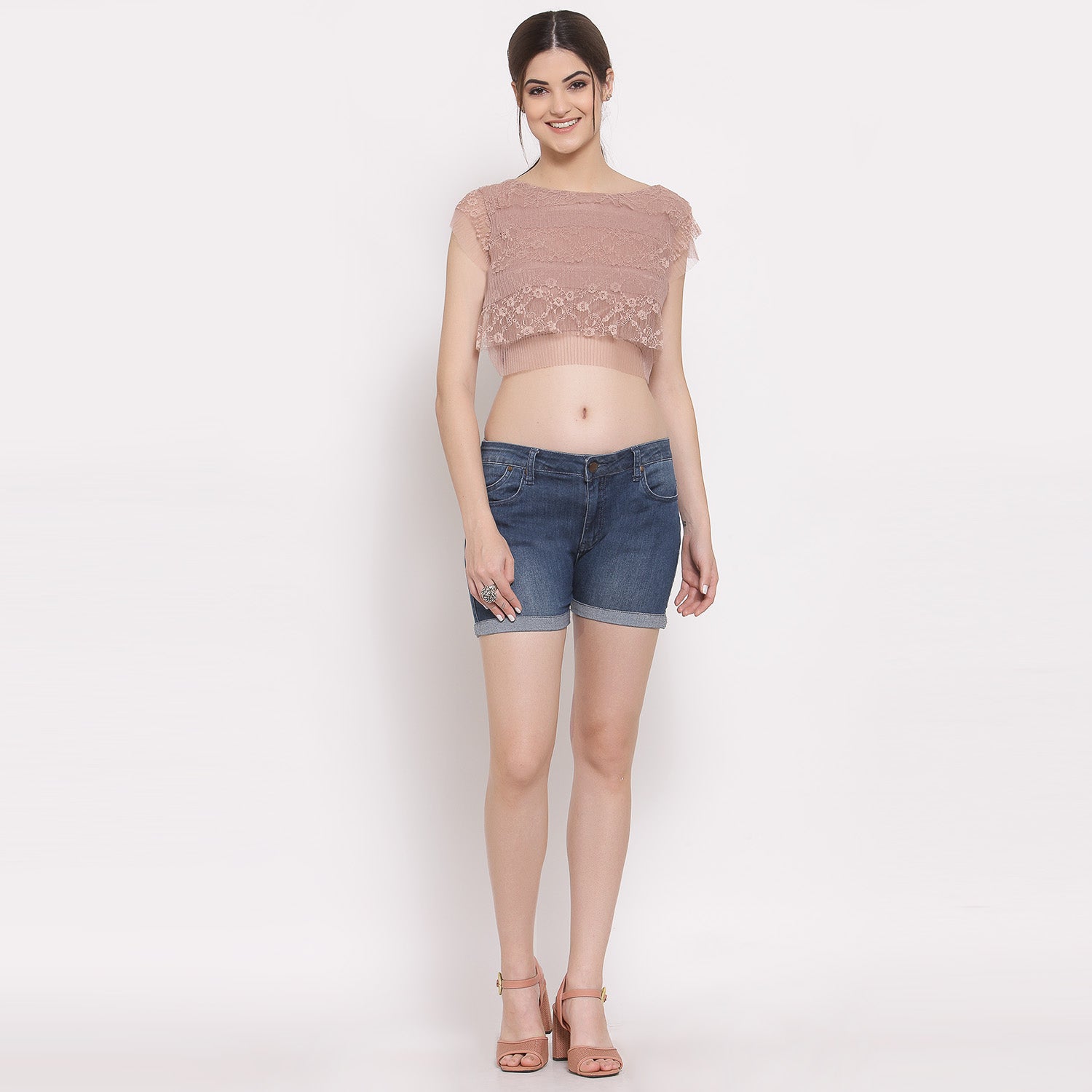 Pink Net Layered Crop Top