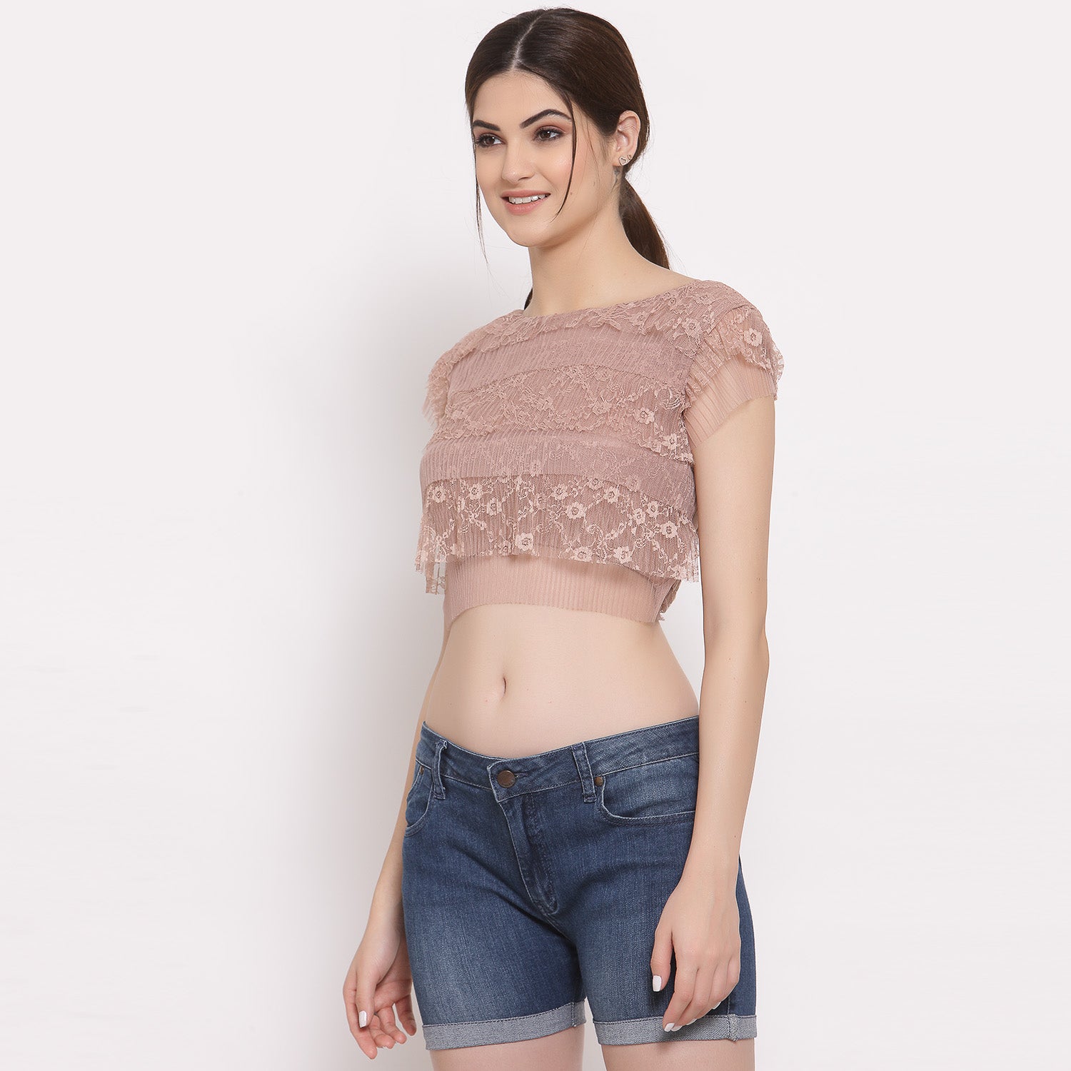 Pink Net Layered Crop Top