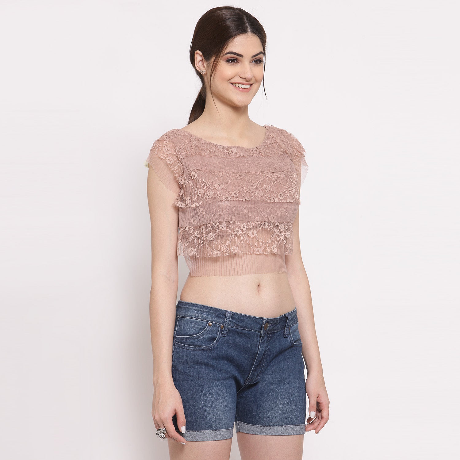 Pink Net Layered Crop Top