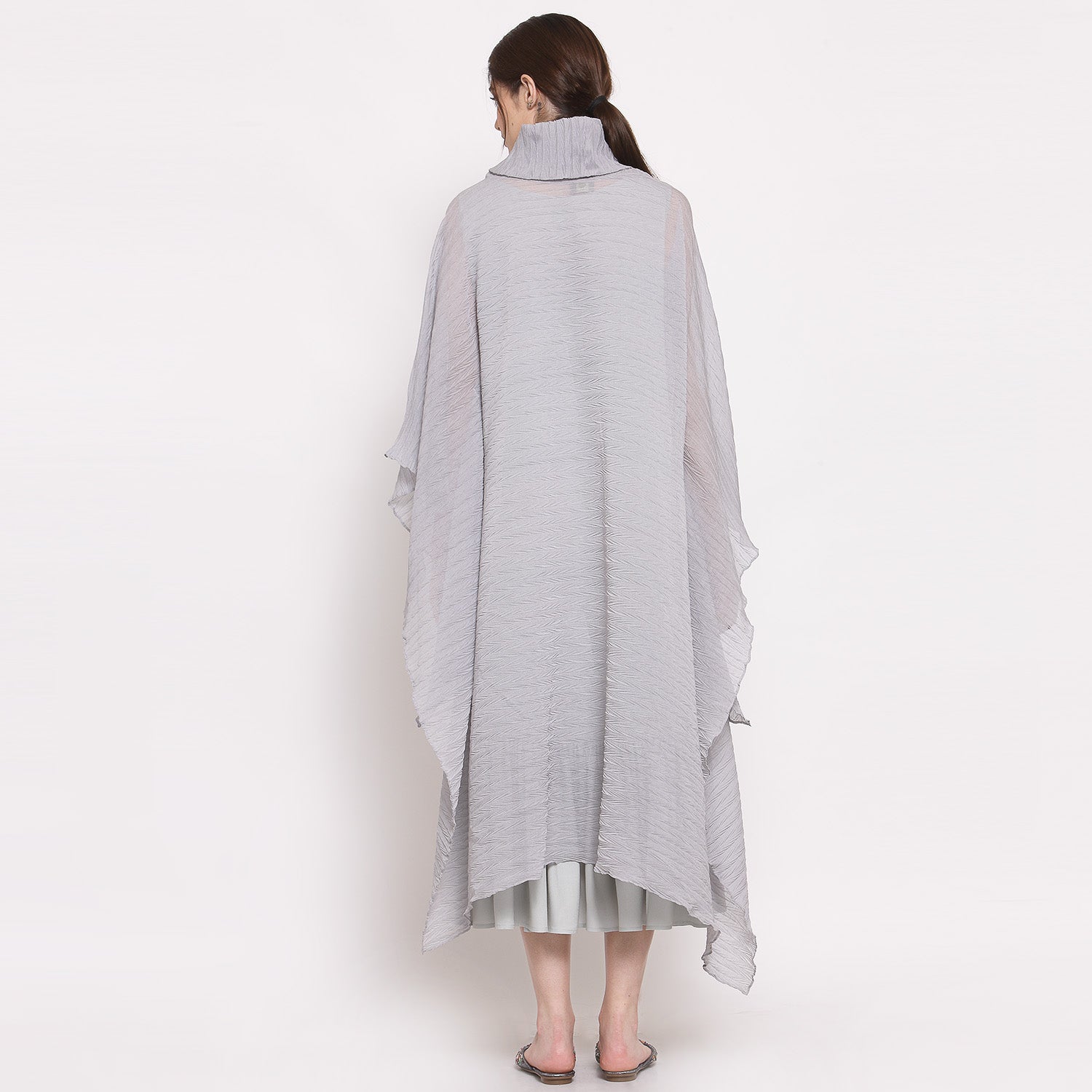 Grey Chiffon Plisse Long Kaftan